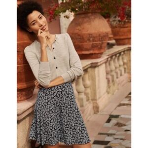 Boden Black Cherry Blossom Floral Julie Skirt Jersey Stretch 12 12R